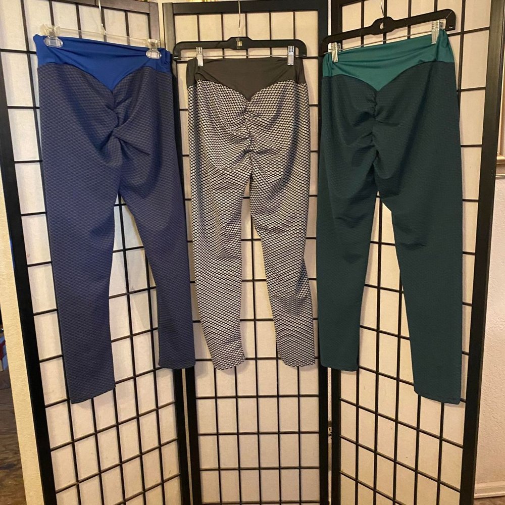 NWOT XL 3 Pair Tik Tok Amazon Scrunch Bootie Leggings Blue, Green, Gray